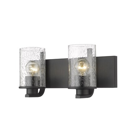 Z-Lite Beckett 2 Light Vanity, Matte Black And Clear Seedy 492-2V-MB